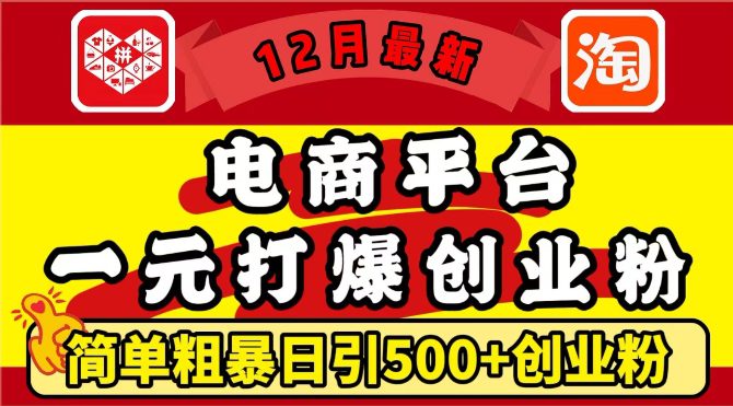 12月最新：电商平台1元打爆创业粉，简单粗暴日引500+精准创业粉，轻松月入过W-副业吧