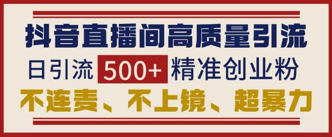 抖音直播间引流创业粉，无需连麦、不用上镜、超暴力，日引流500+高质量精准创业粉-副业吧