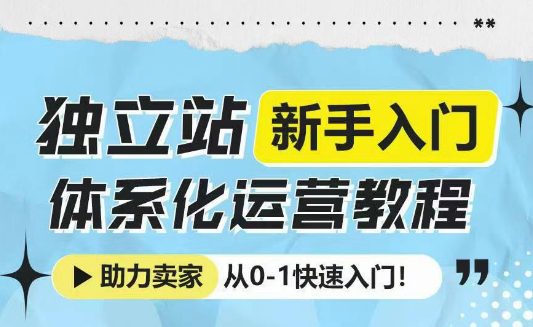 独立站新手入门体系化运营教程，助力独立站卖家从0-1快速入门!-副业吧