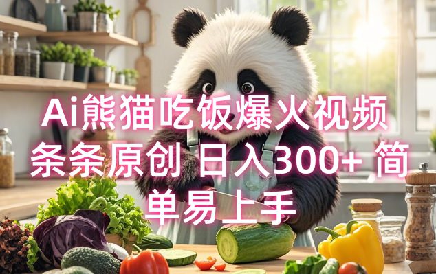 Ai熊猫吃饭爆火视频 条条原创 日入300+ 简单易上手-副业吧