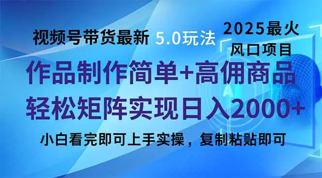 视频号带货最新5.0玩法，作品制作简单，当天起号，复制粘贴，轻松矩阵…-副业吧