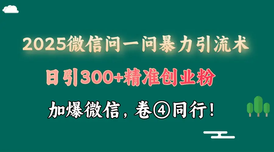 2025 微信问一问最新玩法，暴力引流 300+创业粉，条条爆款，单日变现四位数-副业吧