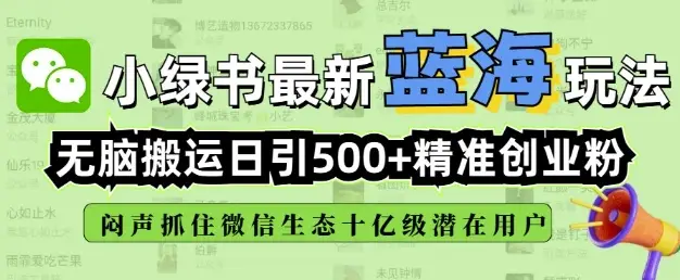 小绿书无脑搬运引流，全自动日引500精准创业粉，微信生态内又一个闷声发财的机会-副业吧