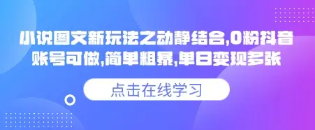 小说推文图文新玩法之动静结合，0粉抖音账号可做，简单粗暴，单日变现多张-副业吧