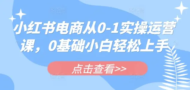 小红书电商从0-1实操运营课，0基础小白轻松上手-副业吧