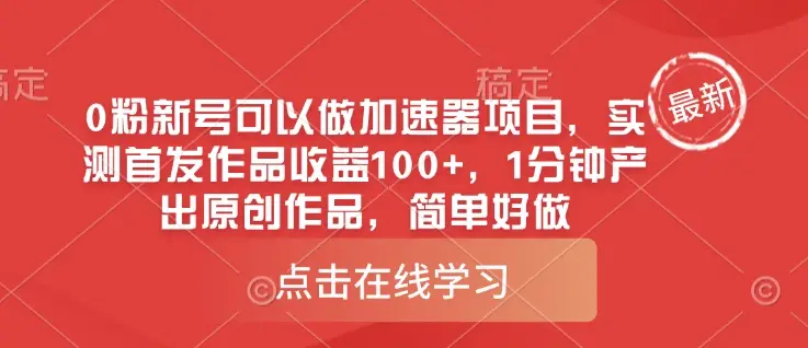 0粉新号可以做的加速器项目，实测首发作品收益100+，1分钟产出原创作品，简单好做-副业吧