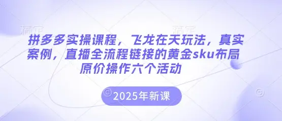 拼多多实操课程，飞龙在天玩法，真实案例，直播全流程链接的黄金sku布局原价操作六个活动-副业吧