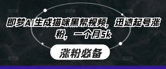 即梦AI生成猫咪黑帮视频，迅速起号涨粉，一个月5k-副业吧