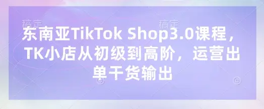 东南亚TikTok Shop3.0课程，TK小店​从初级到高阶，运营出单干货输出-副业吧