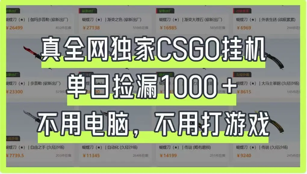 真全网独家CSGO挂机，单日捡漏1000+，不用电脑，不用养号-副业吧