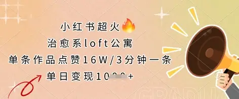 小红书超火的治愈系loft公寓，单条作品点赞16W，3分钟一条，单日变现数张-副业吧