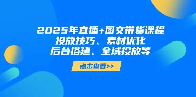 2025年短视频图文带货+直播带货:投放技巧、素材优化、后台搭建、全域投放等-副业吧