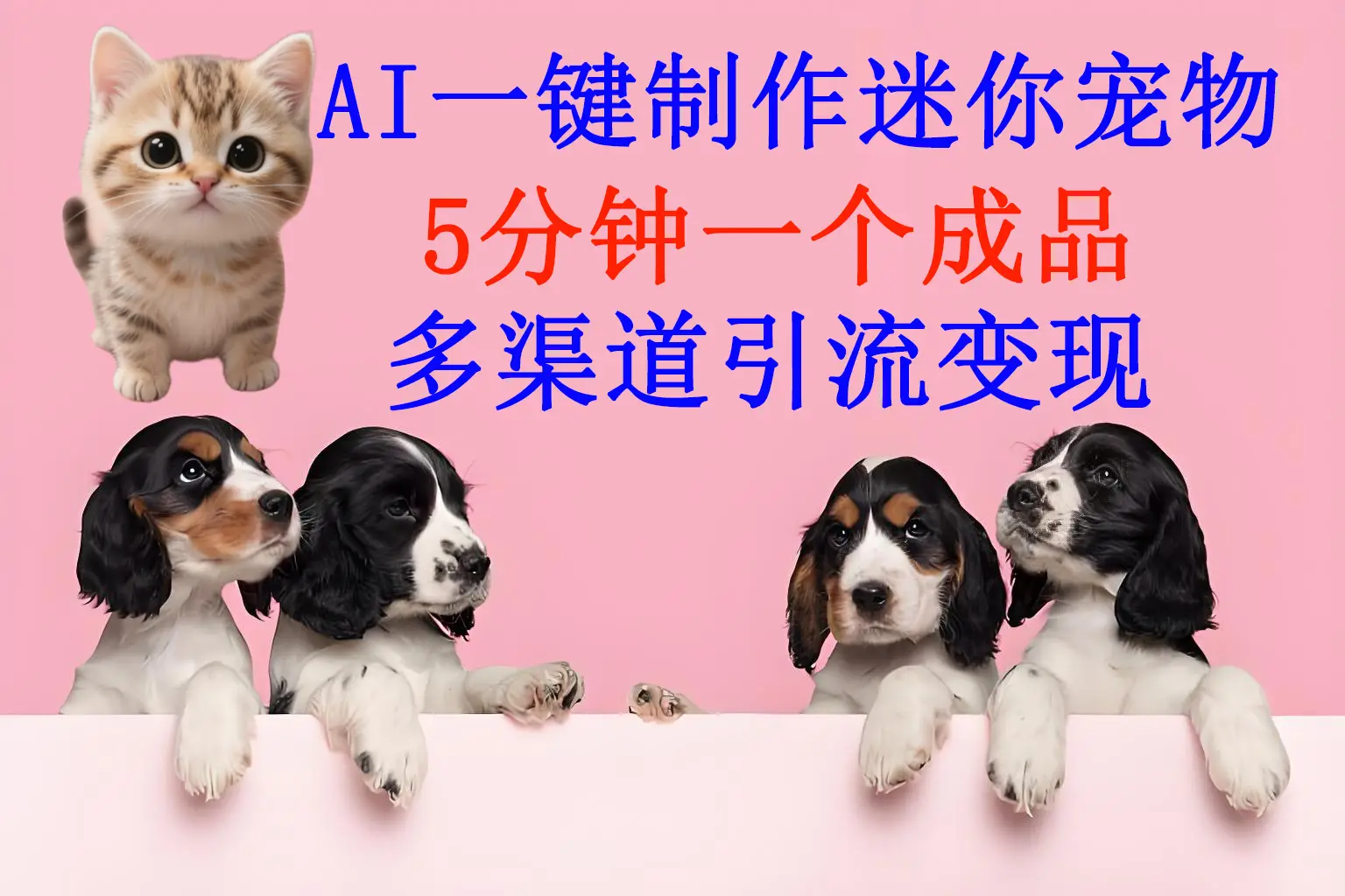 AI一件制作迷你宠物，5分钟一个成品，多渠道引流变现-副业吧