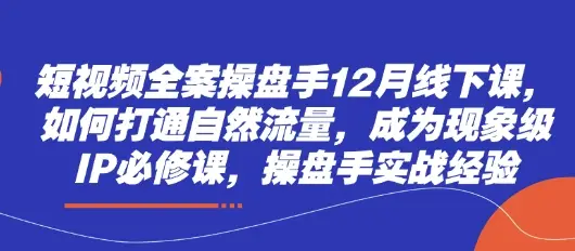 短视频全案操盘手12月线下课，如何打通自然流量，成为现象级IP必修课，操盘手实战经验-副业吧