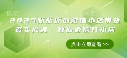 2025新版原创微信小店带货者实操课，教你微信开小店-副业吧