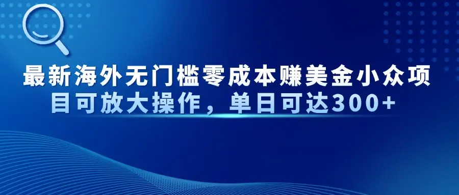 最新海外无门槛零成本赚美金小众项目可放大操作,单日可达300+-副业吧