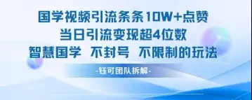 国学视频引流条条10W+点赞当日引流变现超4位数-副业吧