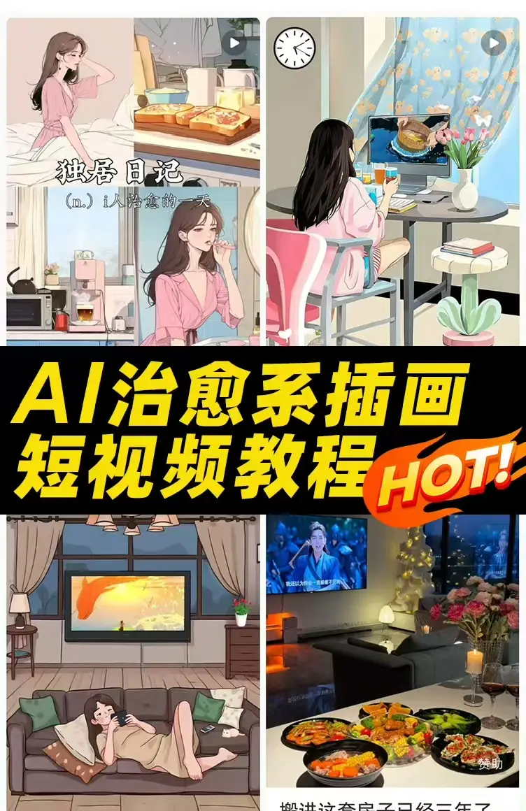 【爆火付费】某音某书治愈系插画小清新短视频制作教程+素材+工具（一站式）-副业吧