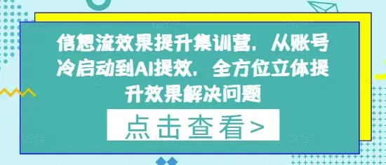 信息流效果提升集训营，从账号冷启动到AI提效，全方位立体提升效果解决问题-副业吧