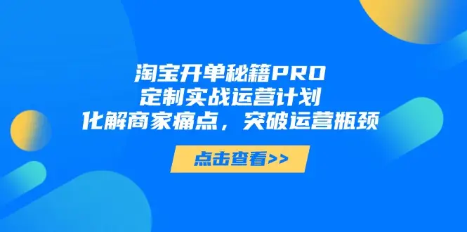 淘宝开单秘籍PRO，定制实战运营计划，化解商家痛点，突破运营瓶颈-副业吧