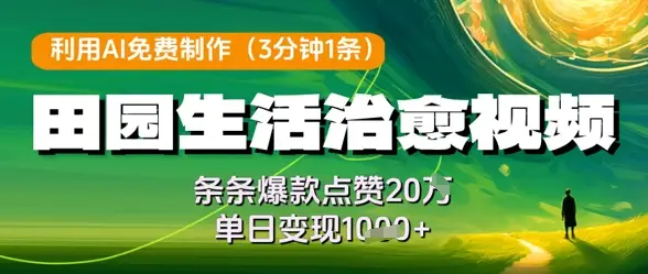 利用AI免费制作田园生活治愈视频，条条爆款点赞20W，单日变现几张-副业吧