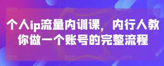 个人ip流量内训课，内行人教你做一个账号的完整流程-副业吧