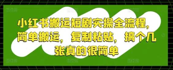 小红书搬运短剧实操全流程，简单搬运，复制粘贴，搞个几张真的很简单-副业吧