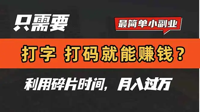 只需要打字，打码，就能赚钱？简单的赚钱小副业，利用碎片时间，月入过万-副业吧