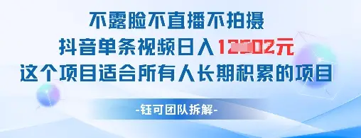 不露脸不直播不拍摄抖音单条视频日入1k+这个项目适合所有人长期积累的项目-副业吧