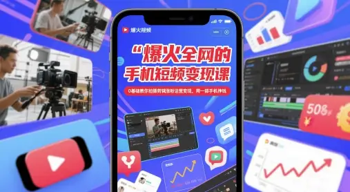 爆火全网的手机短视频变现课，0基础教你拍摄剪辑涨粉运营变现，用一部手机挣钱-副业吧