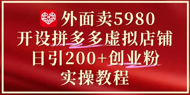 外面卖5980开设拼多多虚拟店铺：单日引流200+创业付费粉实战教程-副业吧