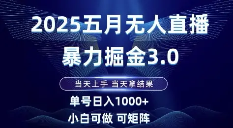 2025五月无人直播暴力掘金3.0，当天上手，当天拿结果，单号日入1k+小白可做可矩阵【揭秘】-副业吧