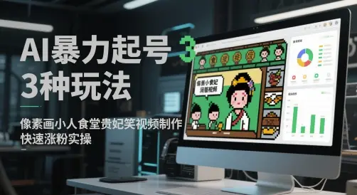 AI暴力起号3种玩法，像素画小人食堂贵妃搞笑视频制作，快速涨粉实操-副业吧