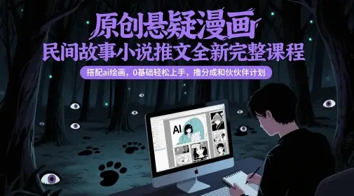 原创悬疑漫画民间故事小说推文全新完整课程， 搭配ai绘画，0基础轻松上手，撸分成和伙伴计划-副业吧