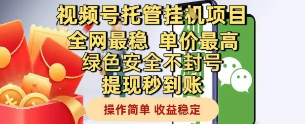 视频号托管挂G项目全网最稳，单价最高，绿色安全不封号提现秒到账，操作简单，收益稳定【揭秘】-副业吧