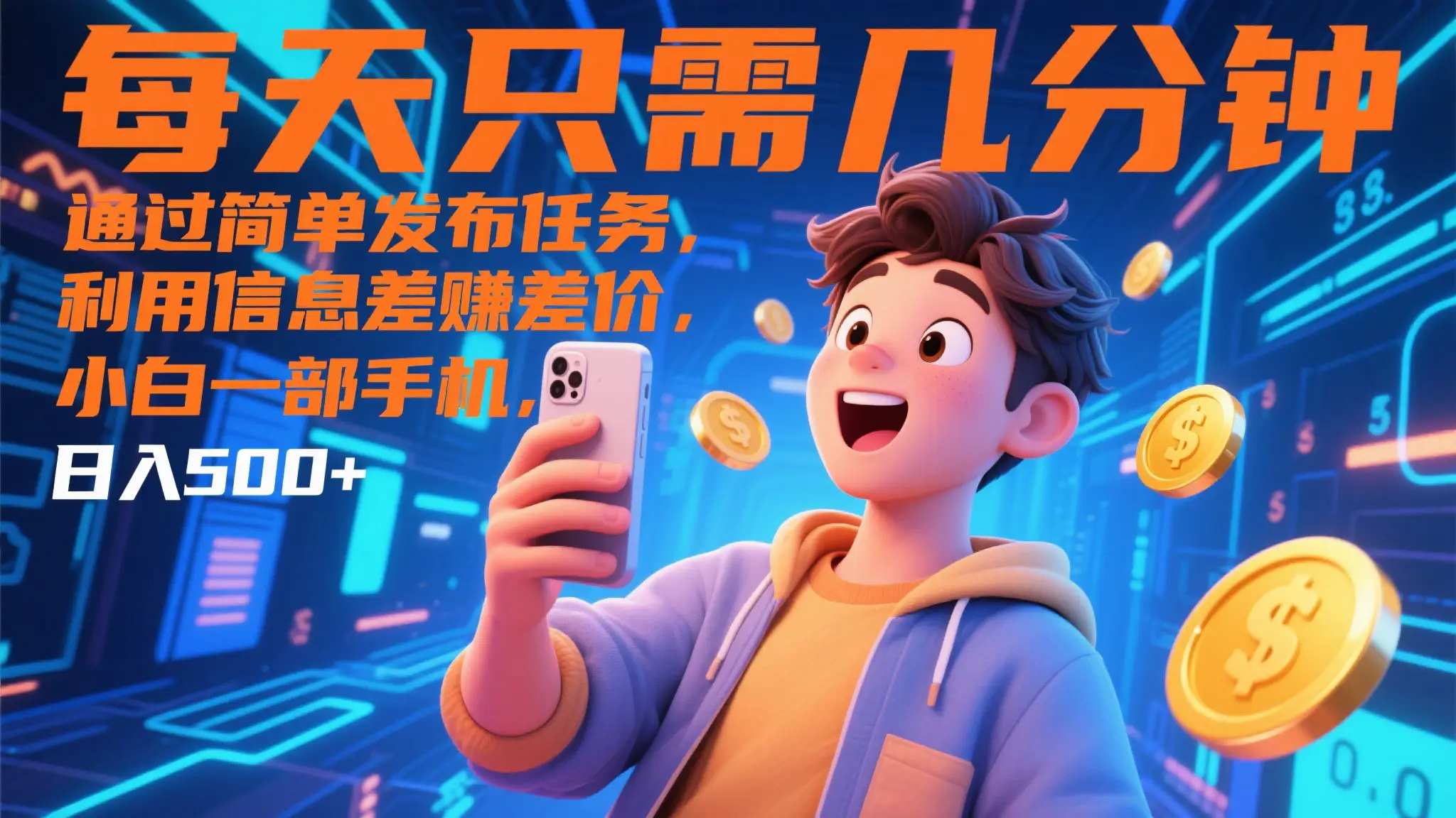 每天只需几分钟，通过简单发布任务，利用信息差赚差价，小白一部手机，日入500+-副业吧