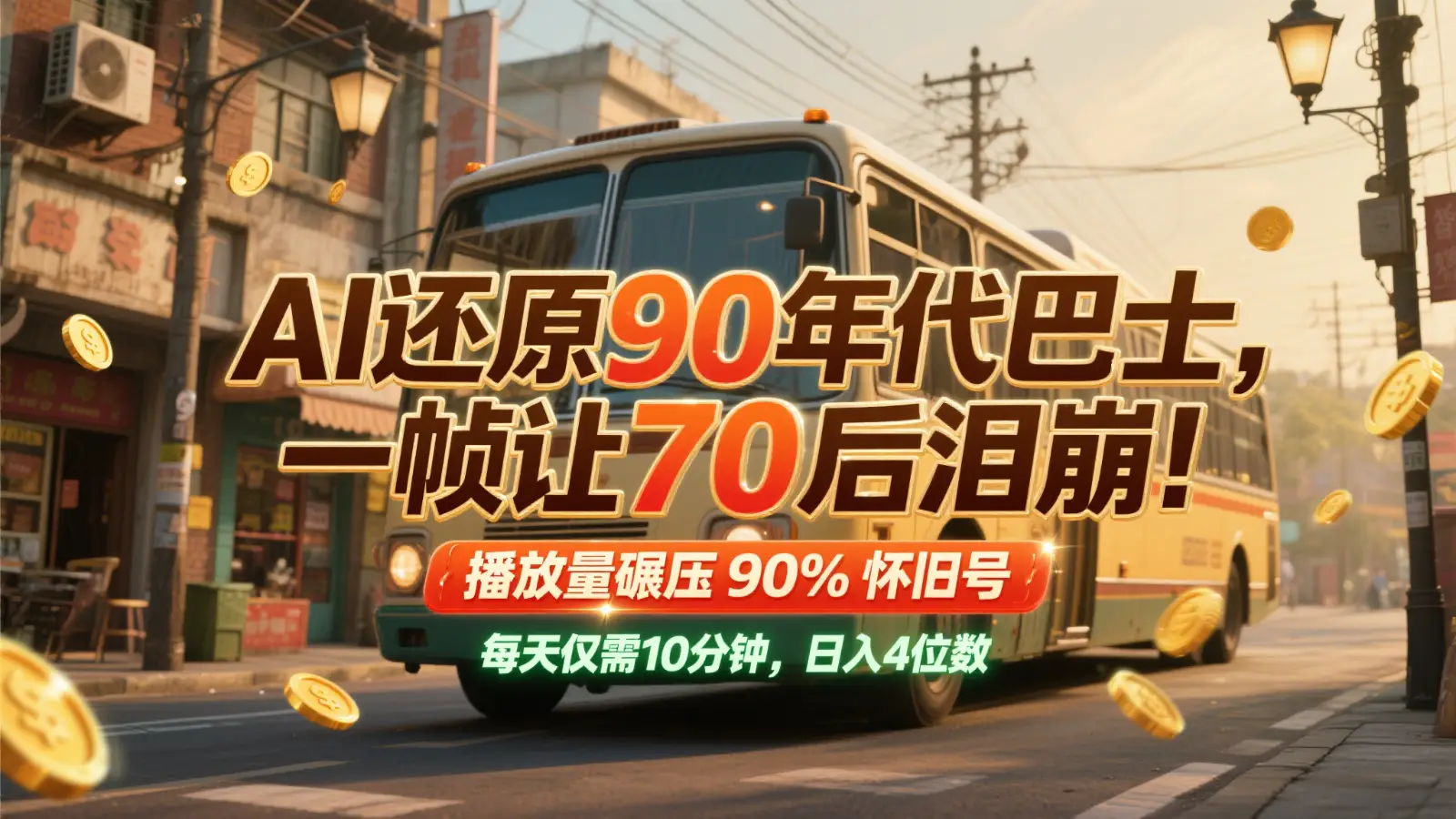 AI还原90年代巴士，一帧让70后泪崩！播放量碾压90%怀旧号，每天10分钟，日入4位数-副业吧