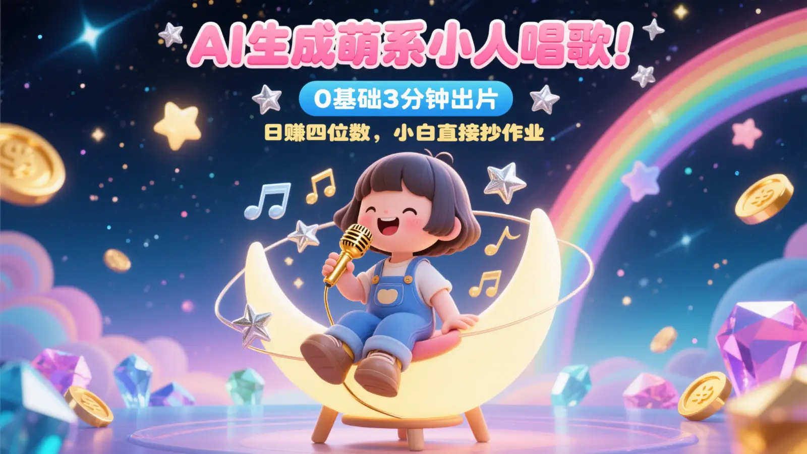 AI生成萌系小人唱歌!0基础3分钟出片,28个作品涨粉9万,日赚四位数,小白直接抄作业-副业吧
