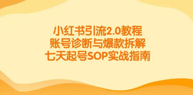 小红书引流2.0教程，账号诊断与爆款拆解，七天起号SOP实战指南-副业吧