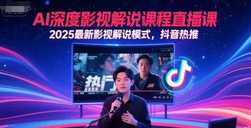 AI深度影视解说课程直播课，2025最新影视解说模式，抖音热推-副业吧