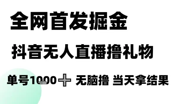 全网首发掘金抖音无人直播撸礼物，单号1k +无脑撸，当天拿结果【揭秘】-副业吧