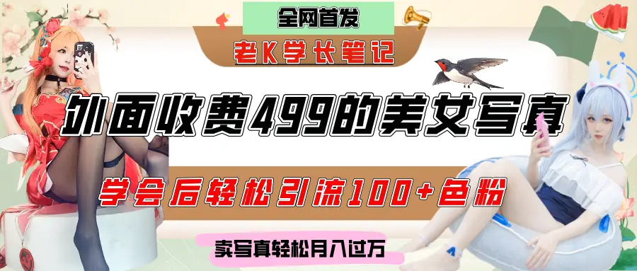 外面收费499的美女写真制作技术，学会后轻松引流色粉变现，日引100+色粉，轻松月入过万-副业吧