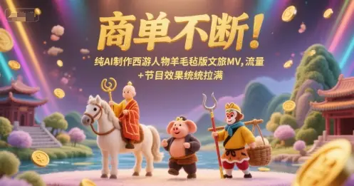 商单不断！纯AI制作西游人物羊毛毡版文旅MV，流量+节目效果统统拉满-副业吧