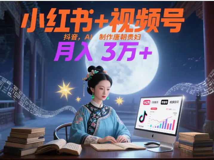 小红书+视频号+抖音，AI轻松制作唐朝贵妇IP，毒鸡汤、励志、减肥瘦身、养生赛道轻松切入，每天30分钟，轻松产出N条，月入3万+-副业吧