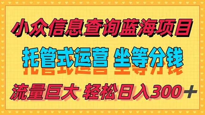 稳定日入300＋，小众信息查询蓝海项目，全程懒人式托管，解放你的时间-副业吧