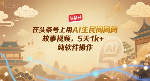 在头条号上用AI生民间故事视频，5天1k+，纯软件操作-副业吧