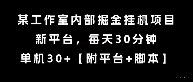 某工作室内部掘金挂G项目，新平台，每天30分钟，单机30+【揭秘】-副业吧