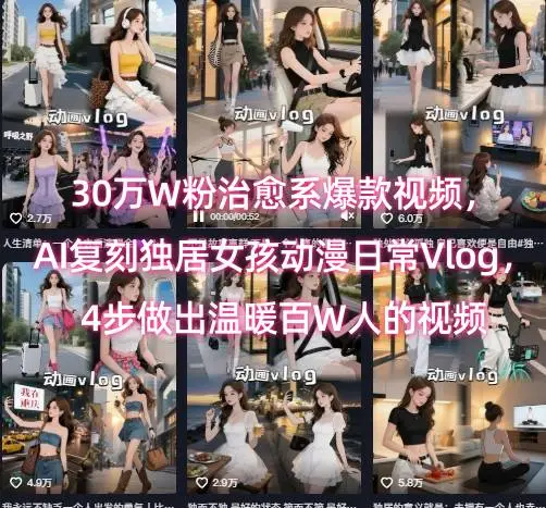 30万W粉治愈系爆款视频,AI复刻独居女孩动漫日常Vlog,4步做出温暖百W人的视频-副业吧