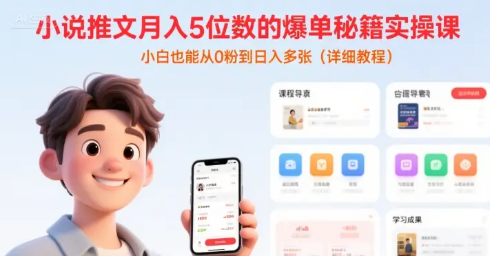 小说推文月入5位数的爆单秘籍实操课，，小白也能从0粉到日入多张(详细教程)-副业吧