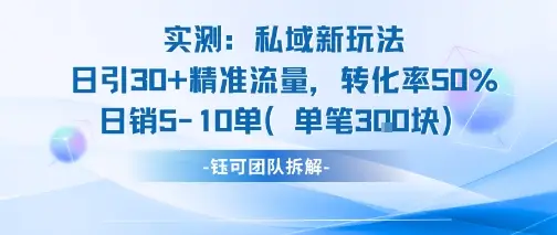 实测私域新玩法日引30加精准流量转化率50%日销5-10单每笔3张-副业吧